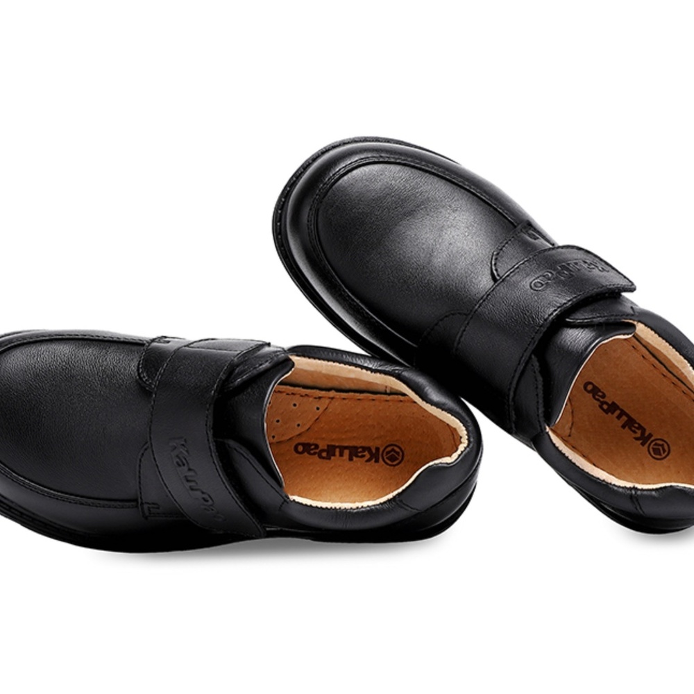 Boy Black Dress Shoe/Velcro/Round Flat/Slip on/ Genuine Leather/Back to School/ - Picture 9 of 11